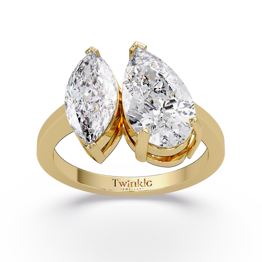 3 CT Marquise & Pear Cut Diamond Two Stone Ring
