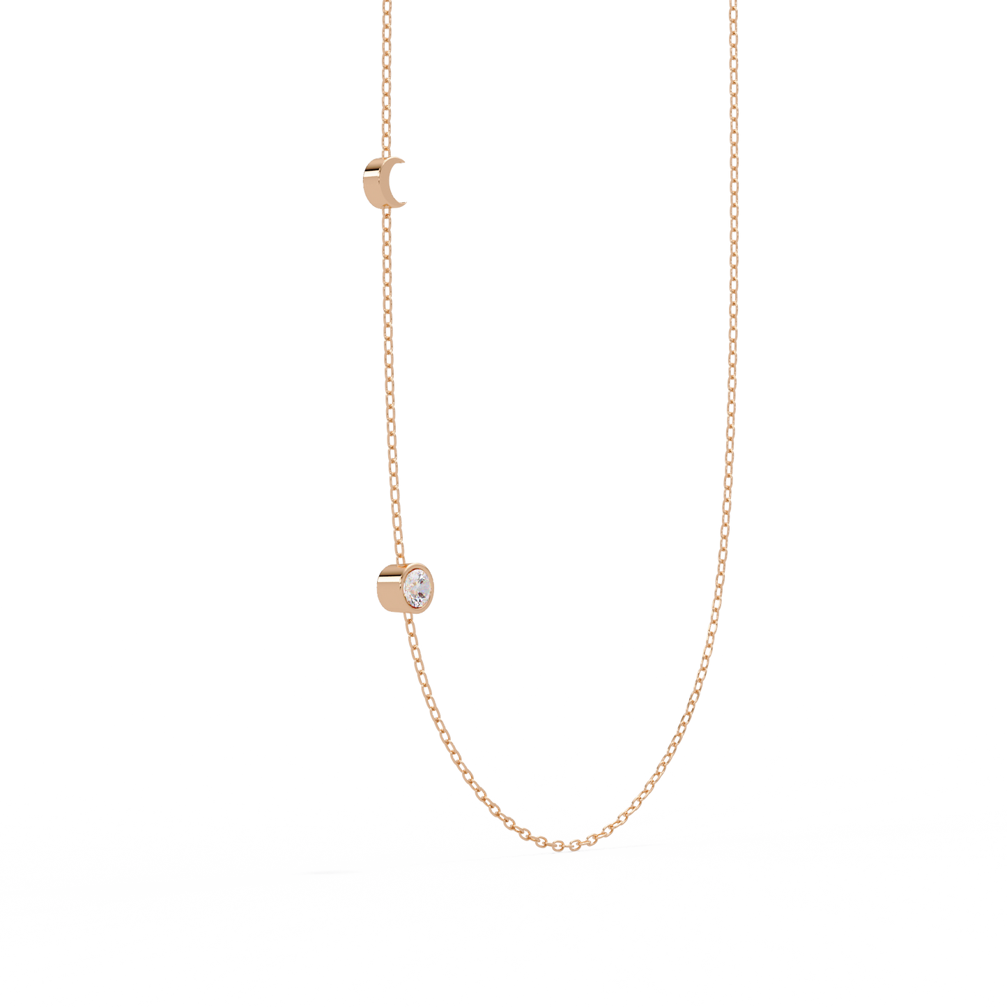 Small Solitaire With Moon Charm Necklace