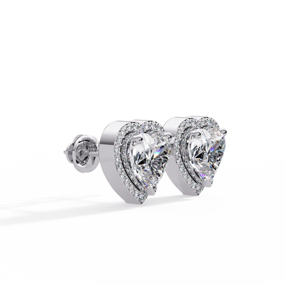 2.35 CT Heart Shaped halo Lab Diamond Stud Earring