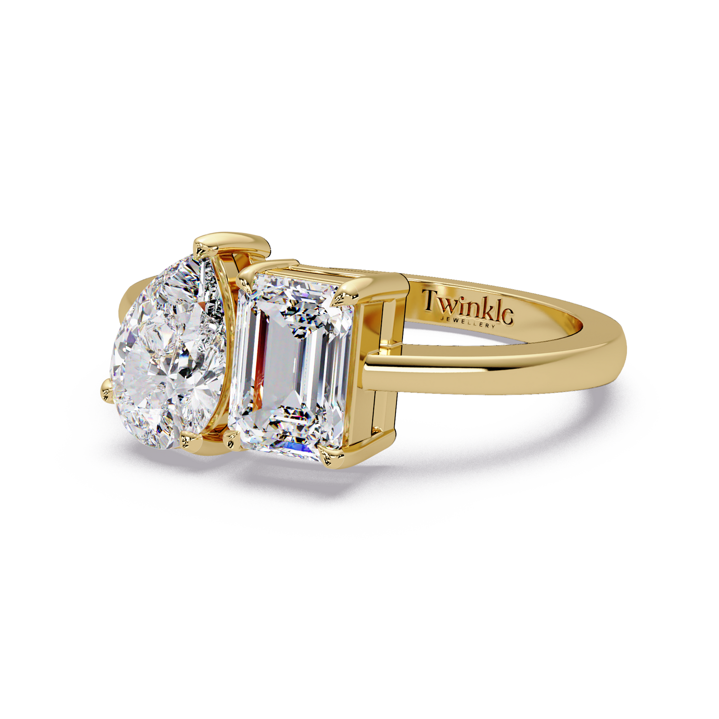 1.8 CT Emerald and Pear Lab Diamond Ring
