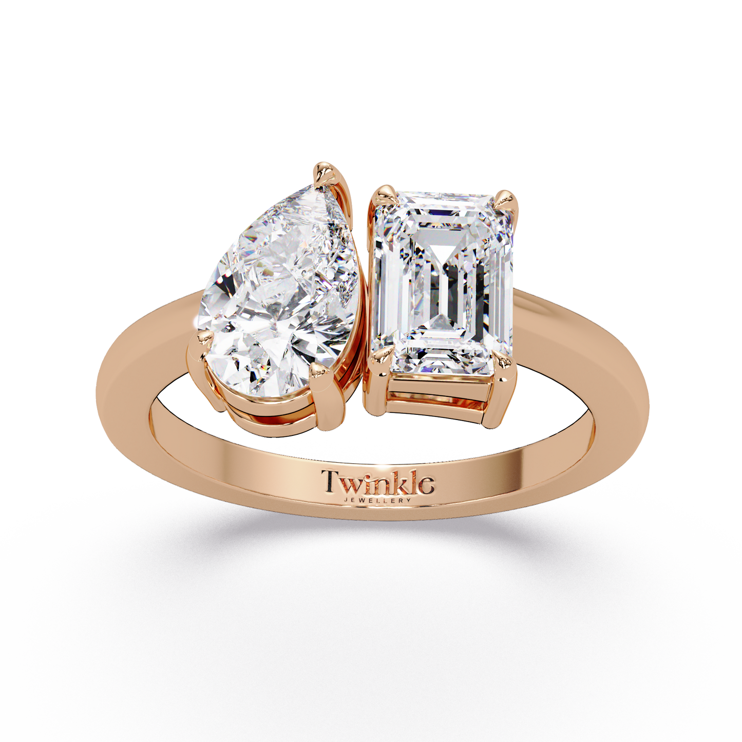 1.8 CT Emerald and Pear Lab Diamond Ring