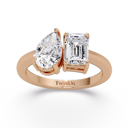 1.8 CT Emerald and Pear Lab Diamond Ring