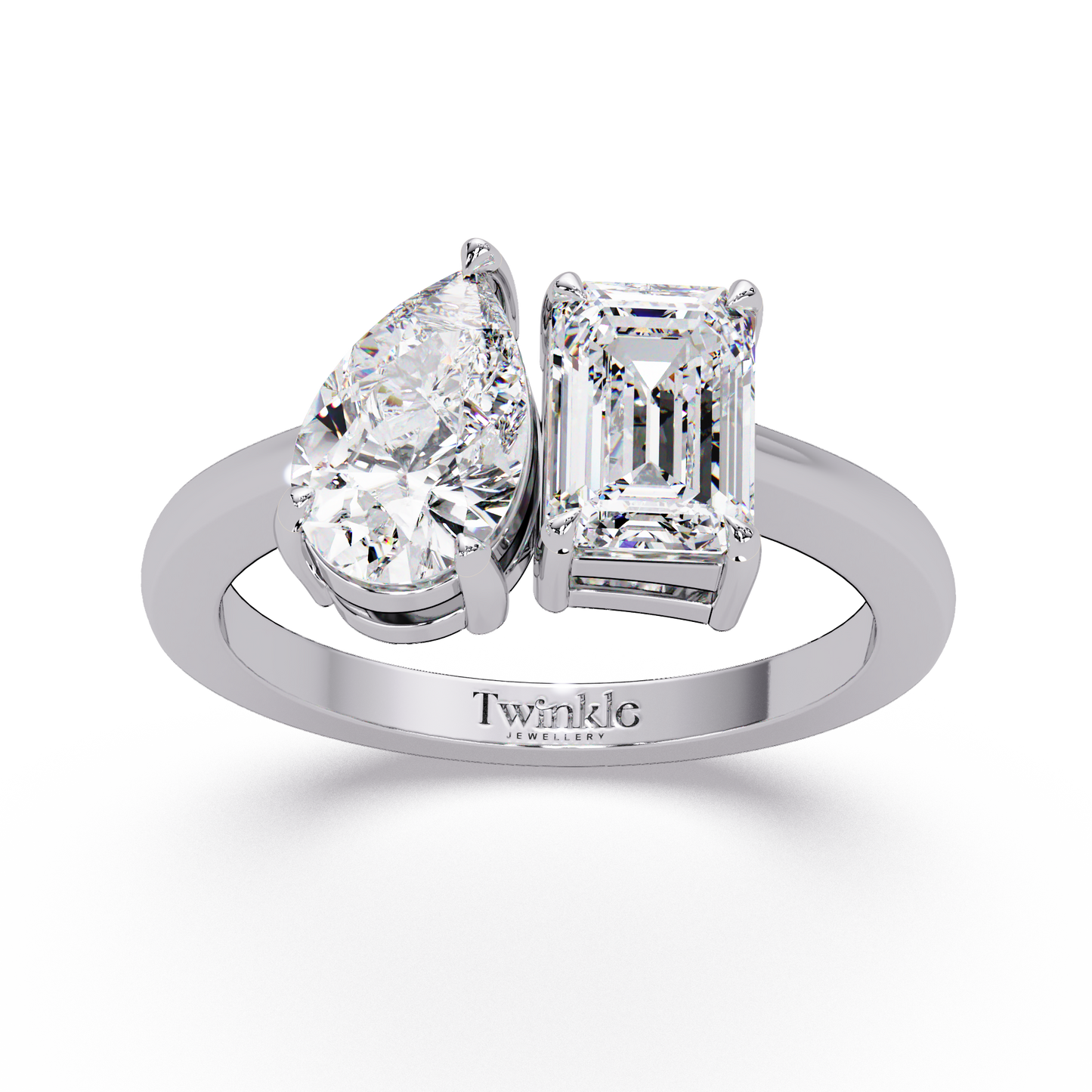 1.8 CT Emerald and Pear Lab Diamond Ring