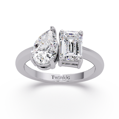 1.8 CT Emerald and Pear Lab Diamond Ring