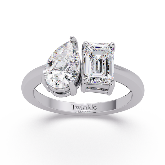 1.8 CT Emerald and Pear Lab Diamond Ring