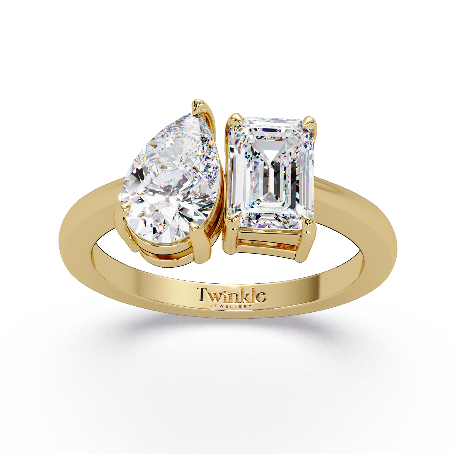 1.8 CT Emerald and Pear Lab Diamond Ring