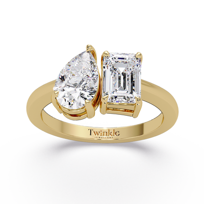 1.8 CT Emerald and Pear Lab Diamond Ring