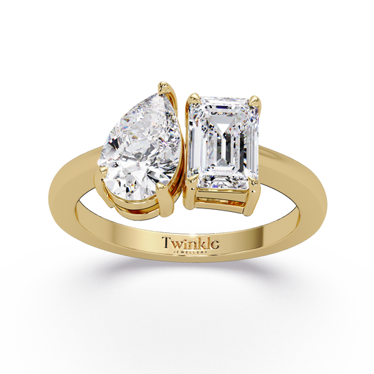 1.8 CT Emerald and Pear Lab Diamond Ring