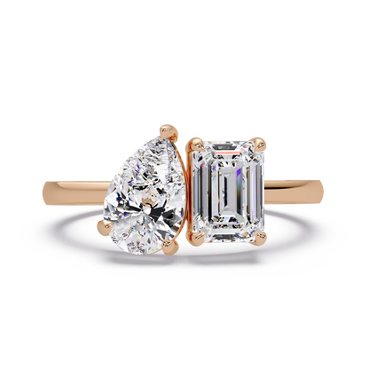 1.8 CT Emerald and Pear Lab Diamond Ring