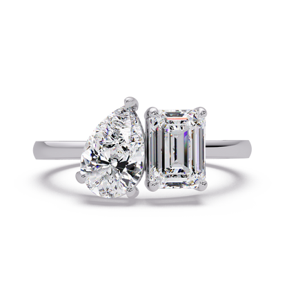 1.8 CT Emerald and Pear Lab Diamond Ring