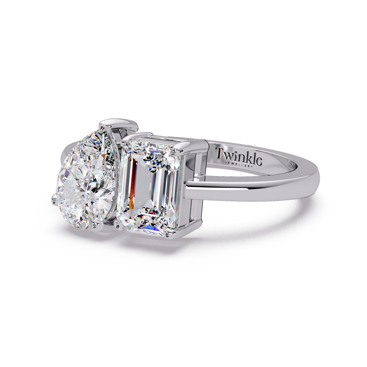 1.8 CT Emerald and Pear Lab Diamond Ring