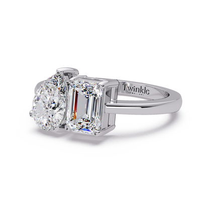1.8 CT Emerald and Pear Lab Diamond Ring