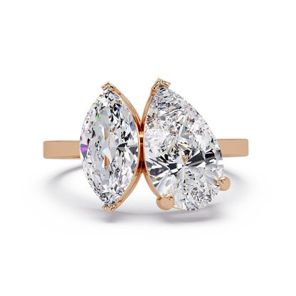 3 CT Marquise & Pear Cut Diamond Two Stone Ring