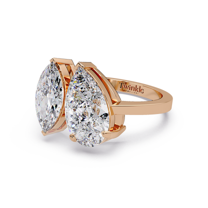 3 CT Marquise & Pear Cut Diamond Two Stone Ring