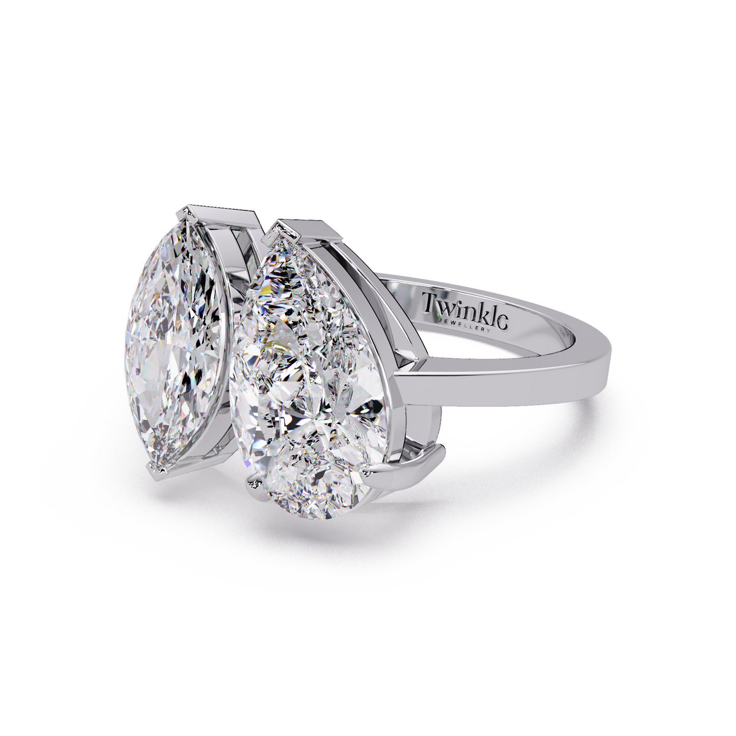 3 CT Marquise & Pear Cut Diamond Two Stone Ring