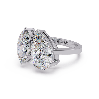 3 CT Marquise & Pear Cut Diamond Two Stone Ring