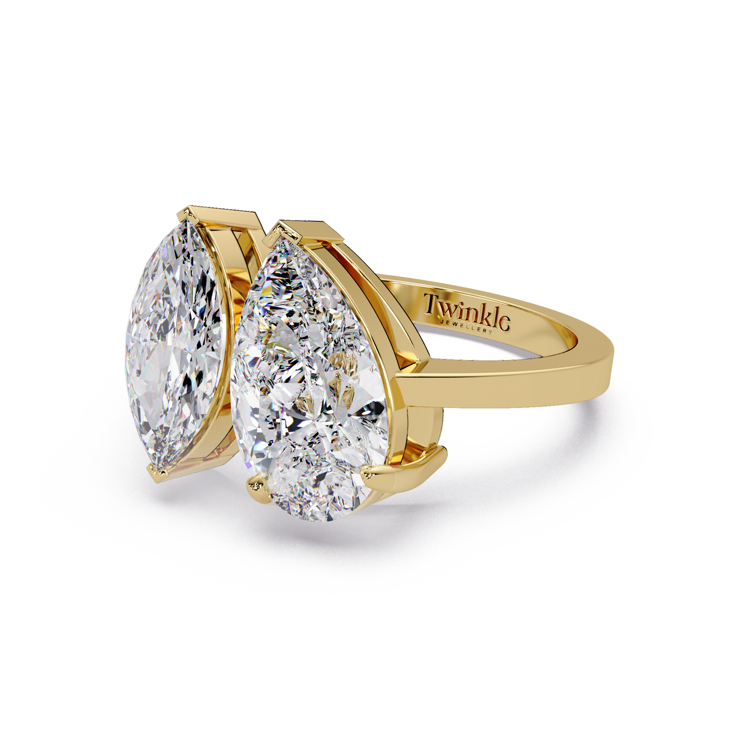 3 CT Marquise & Pear Cut Diamond Two Stone Ring