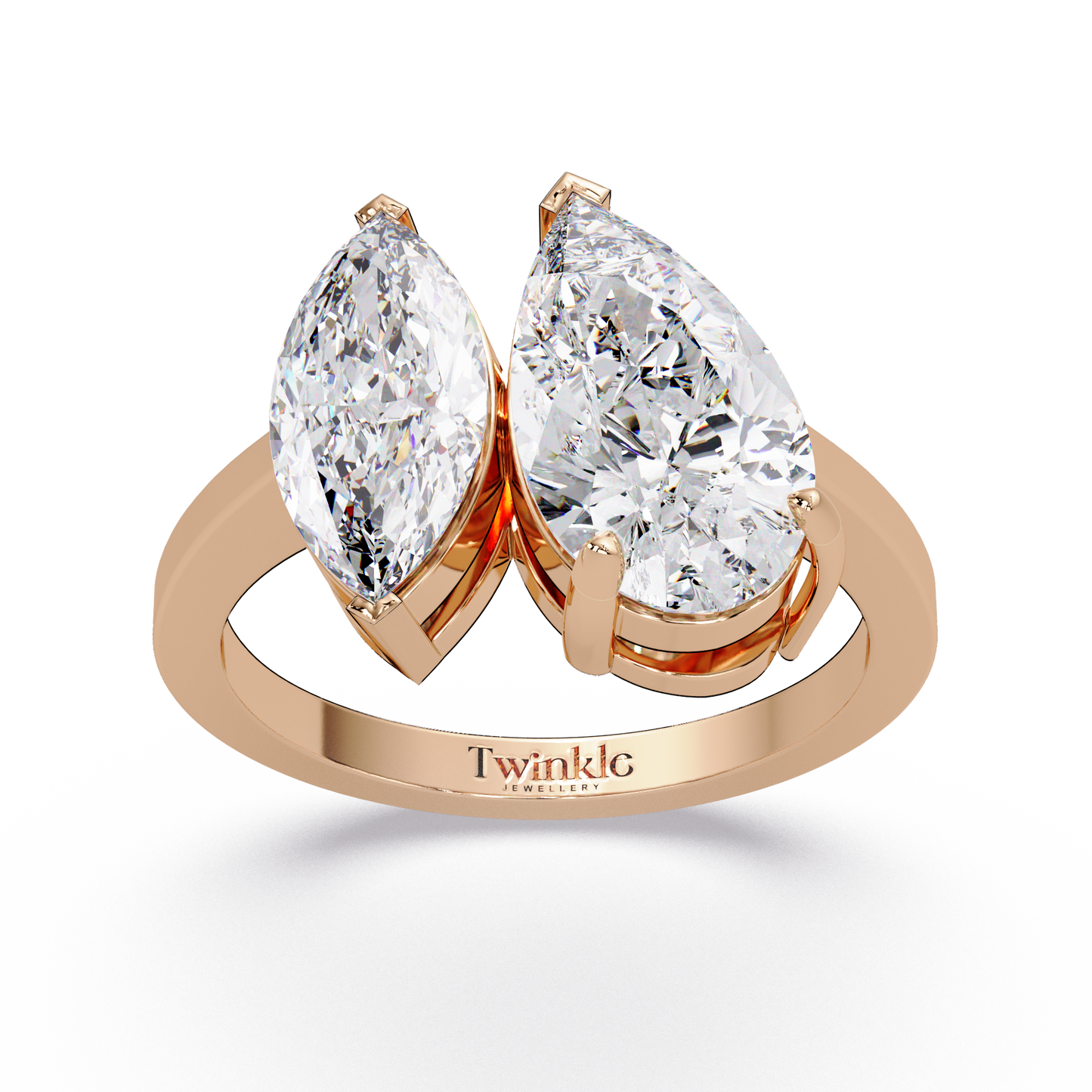 3 CT Marquise & Pear Cut Diamond Two Stone Ring