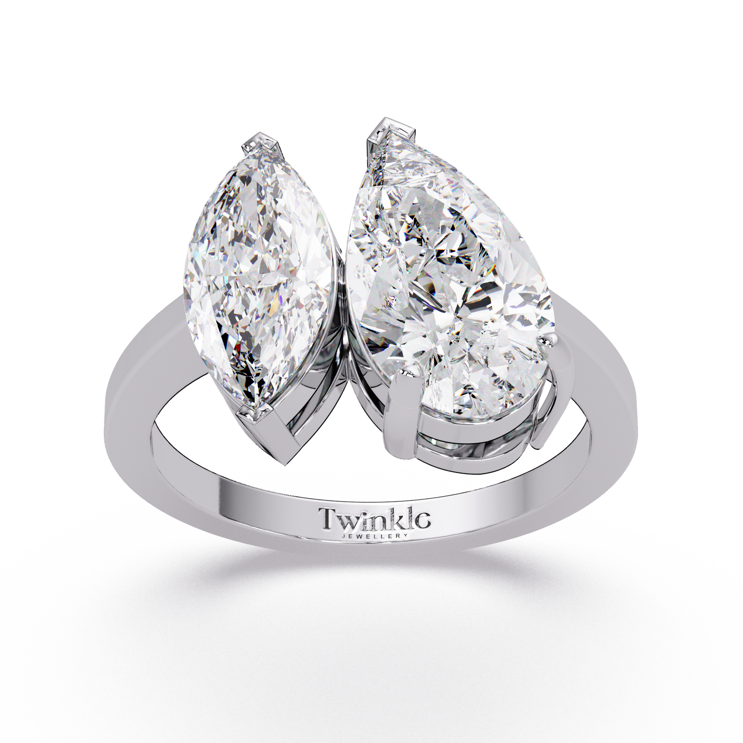 3 CT Marquise & Pear Cut Diamond Two Stone Ring