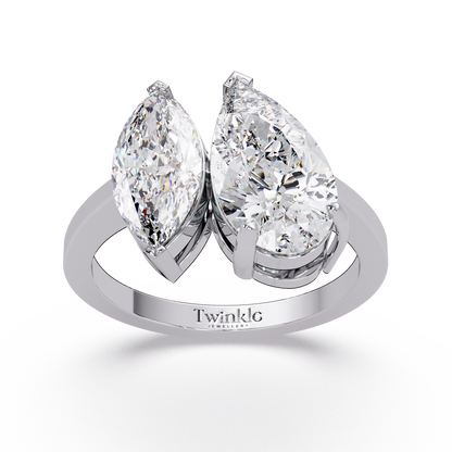 3 CT Marquise & Pear Cut Diamond Two Stone Ring