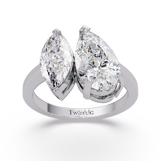 3 CT Marquise & Pear Cut Diamond Two Stone Ring