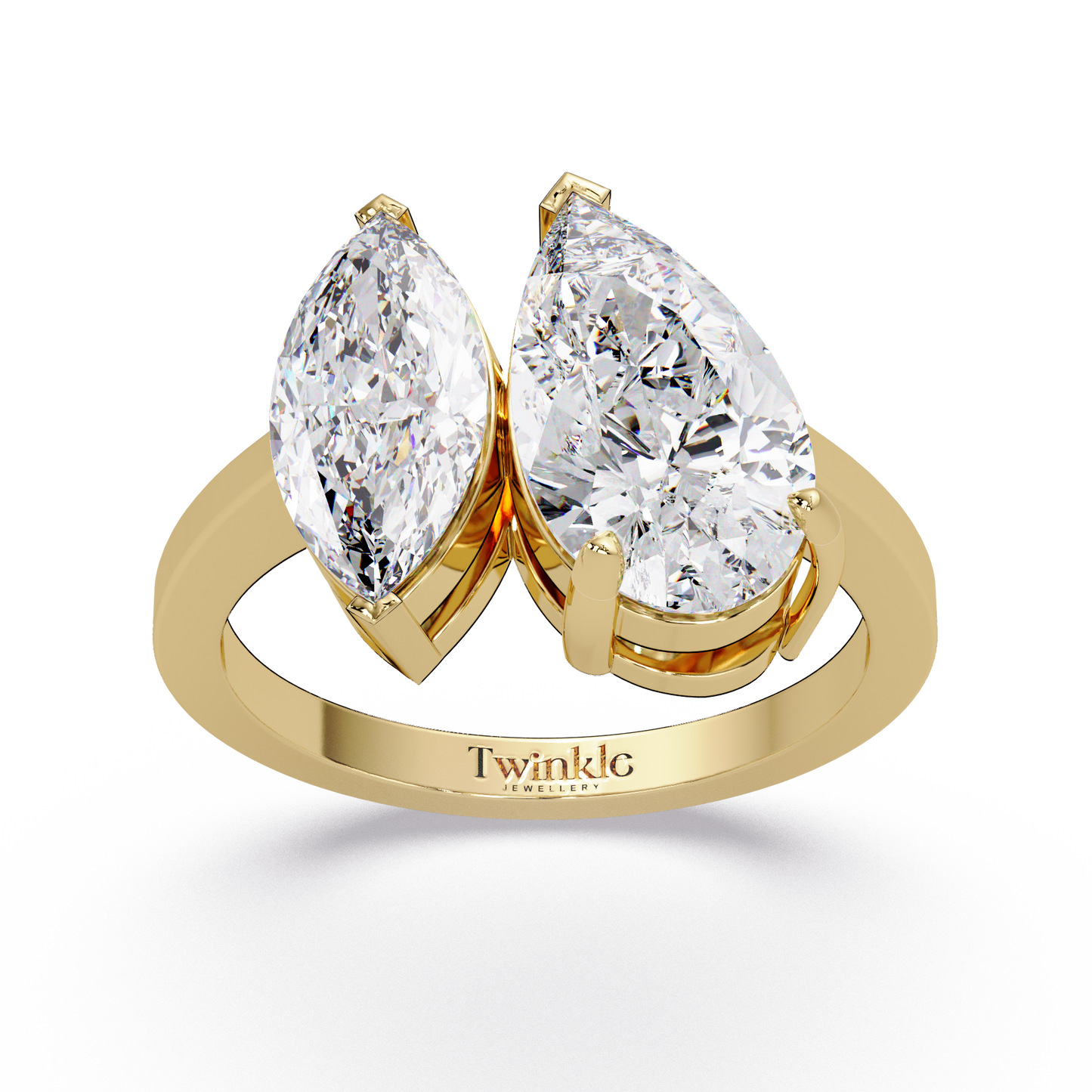 3 CT Marquise & Pear Cut Diamond Two Stone Ring