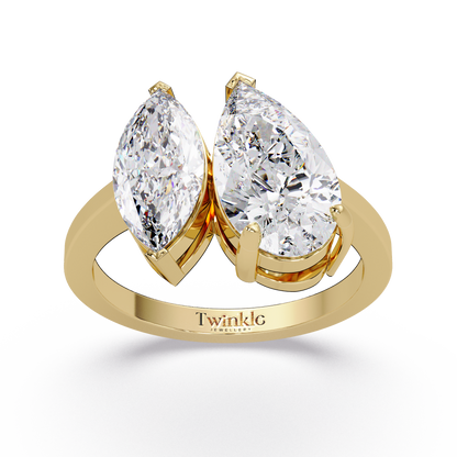 3 CT Marquise & Pear Cut Diamond Two Stone Ring