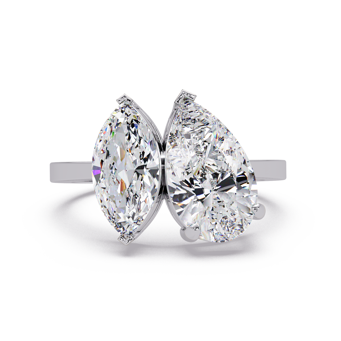 3 CT Marquise & Pear Cut Diamond Two Stone Ring