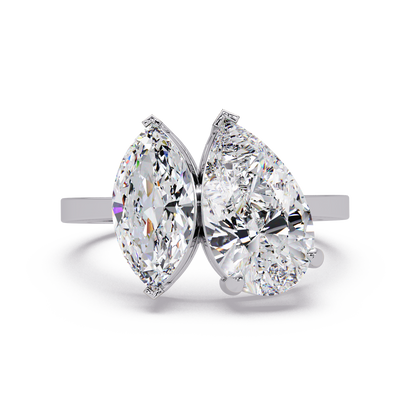 3 CT Marquise & Pear Cut Diamond Two Stone Ring