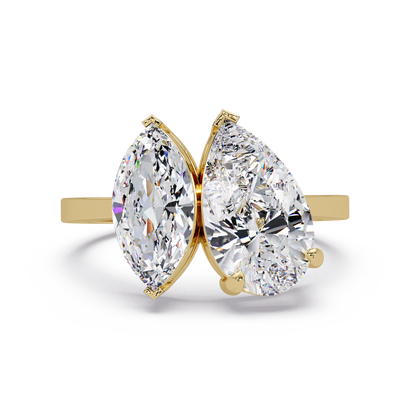 3 CT Marquise & Pear Cut Diamond Two Stone Ring