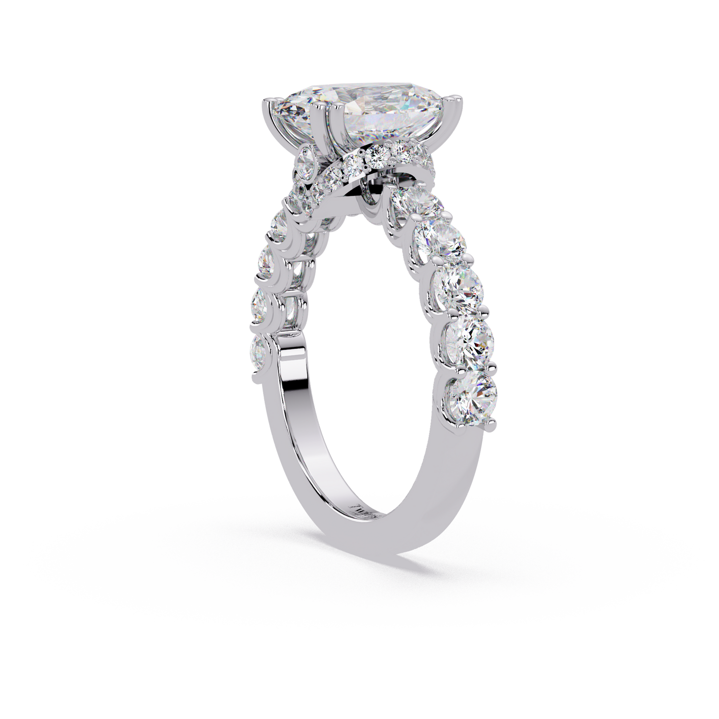 3.40 CT Oval Cut Ring With Round Diamond in Pave Setting