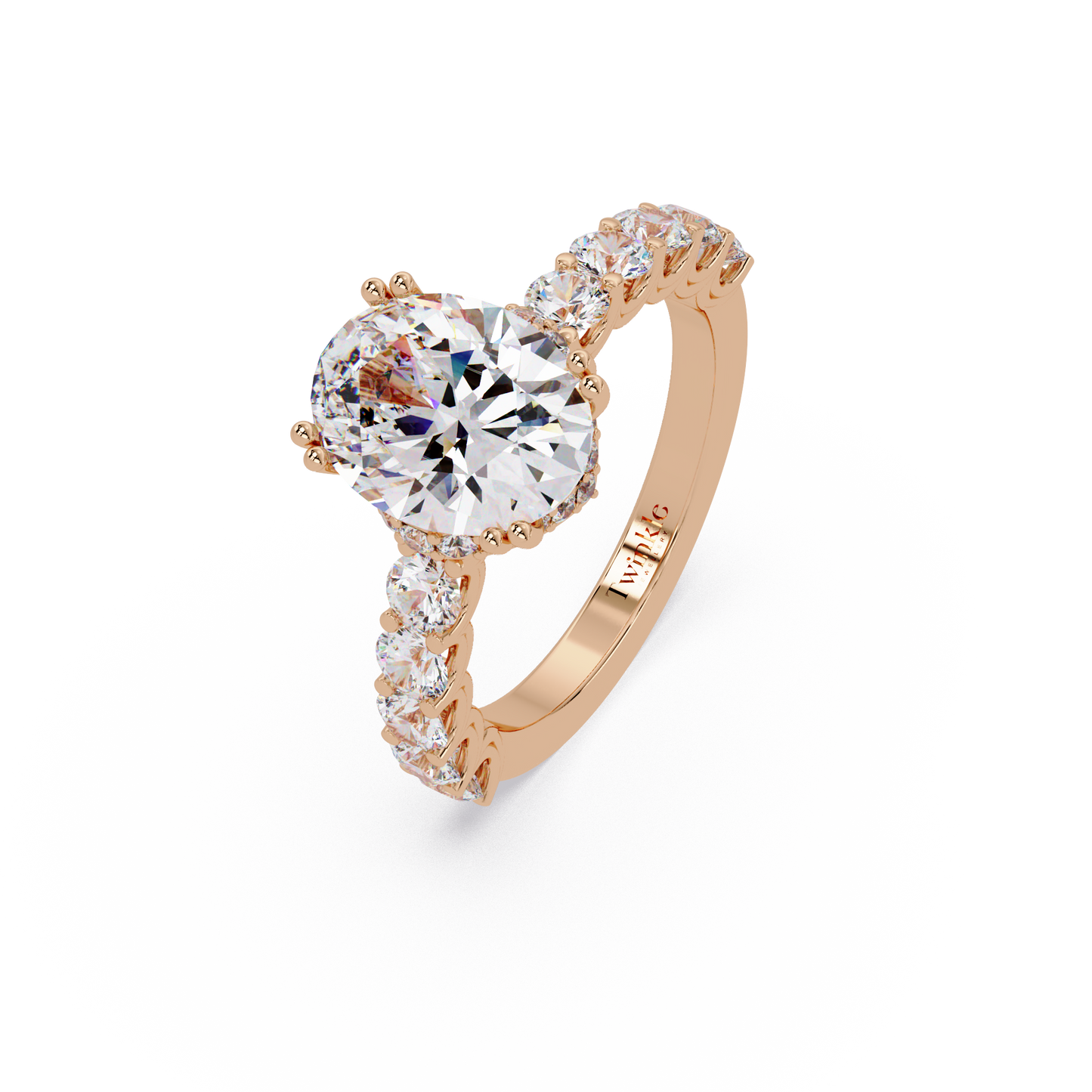 3.40 CT Oval Cut Ring With Round Diamond in Pave Setting