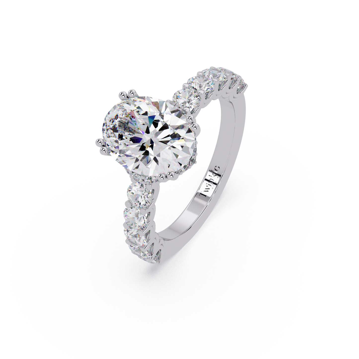 3.40 CT Oval Cut Ring With Round Diamond in Pave Setting