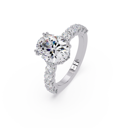 3.40 CT Oval Cut Ring With Round Diamond in Pave Setting
