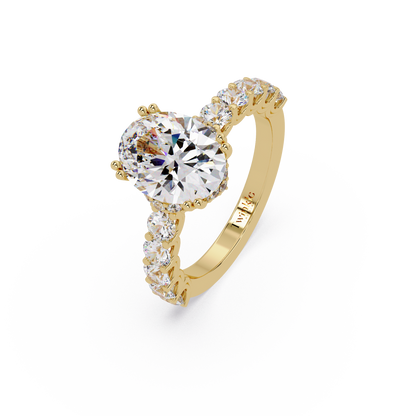 3.40 CT Oval Cut Ring With Round Diamond in Pave Setting