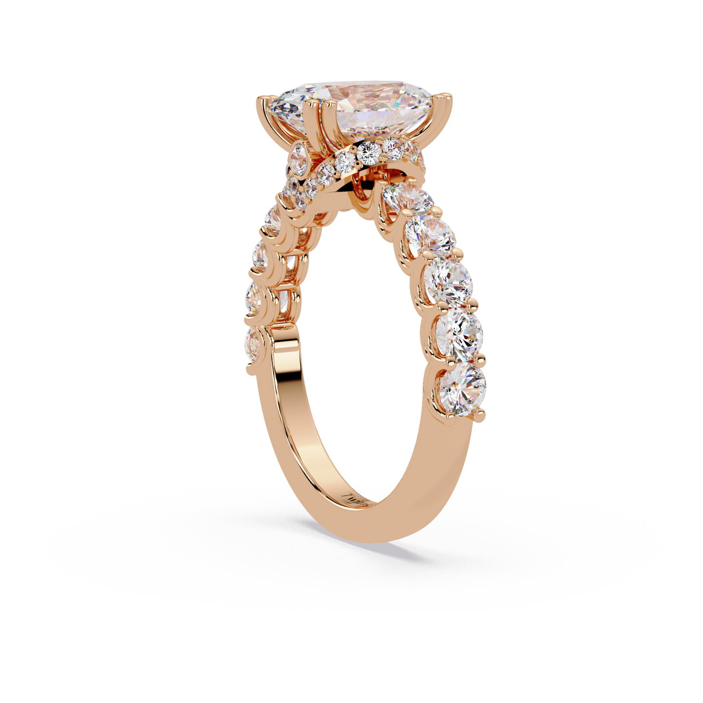 3.40 CT Oval Cut Ring With Round Diamond in Pave Setting