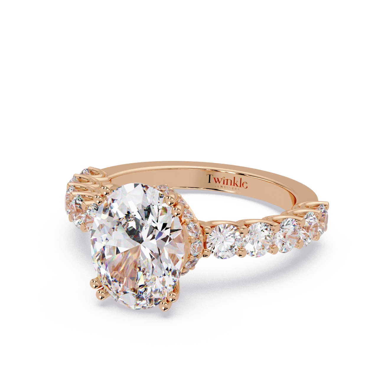 3.40 CT Oval Cut Ring With Round Diamond in Pave Setting