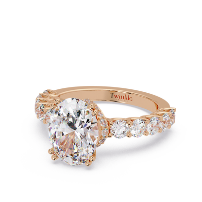 3.40 CT Oval Cut Ring With Round Diamond in Pave Setting
