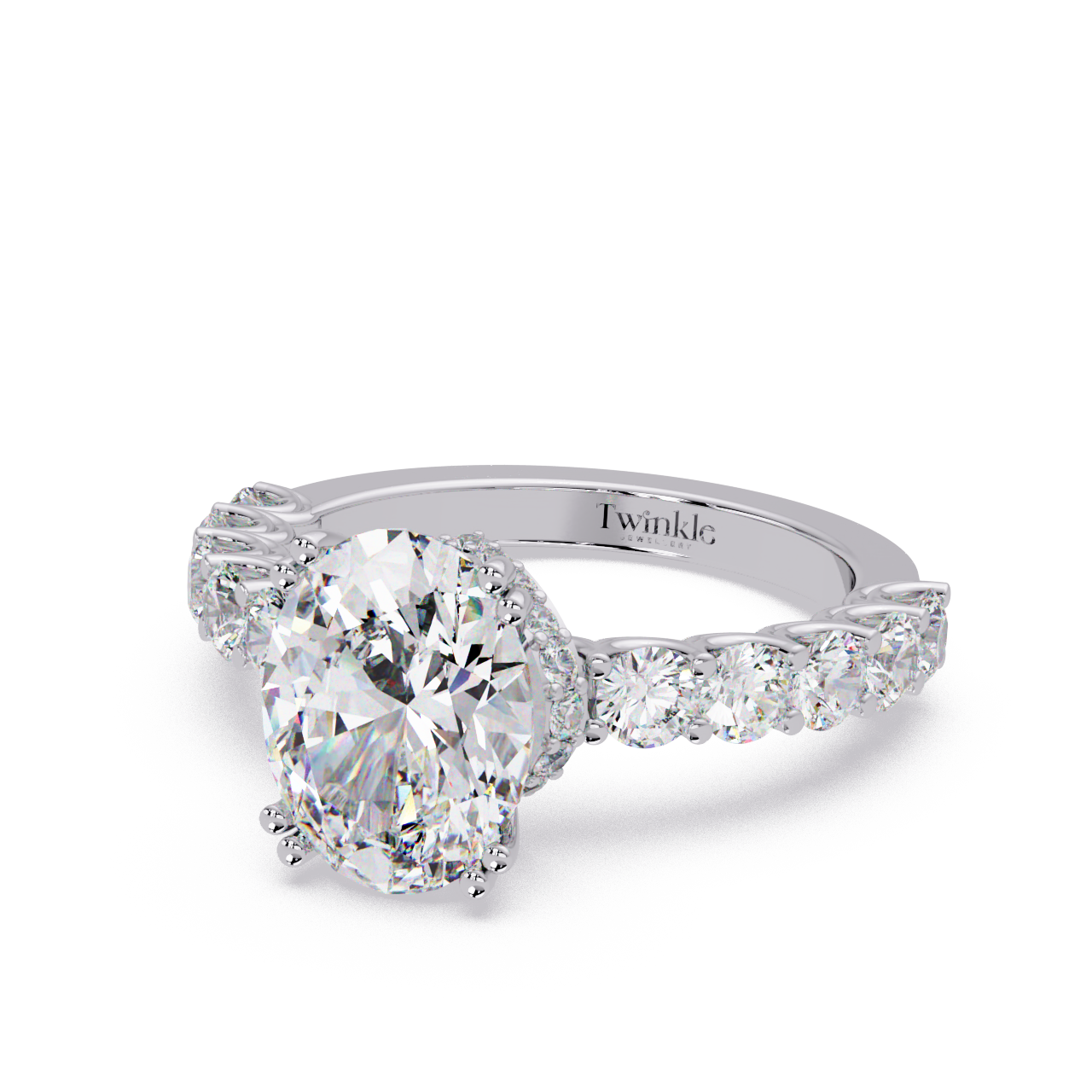 3.40 CT Oval Cut Ring With Round Diamond in Pave Setting
