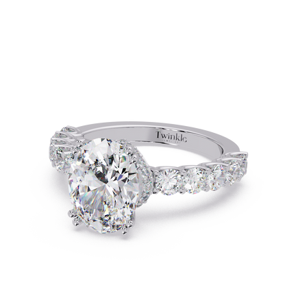 3.40 CT Oval Cut Ring With Round Diamond in Pave Setting