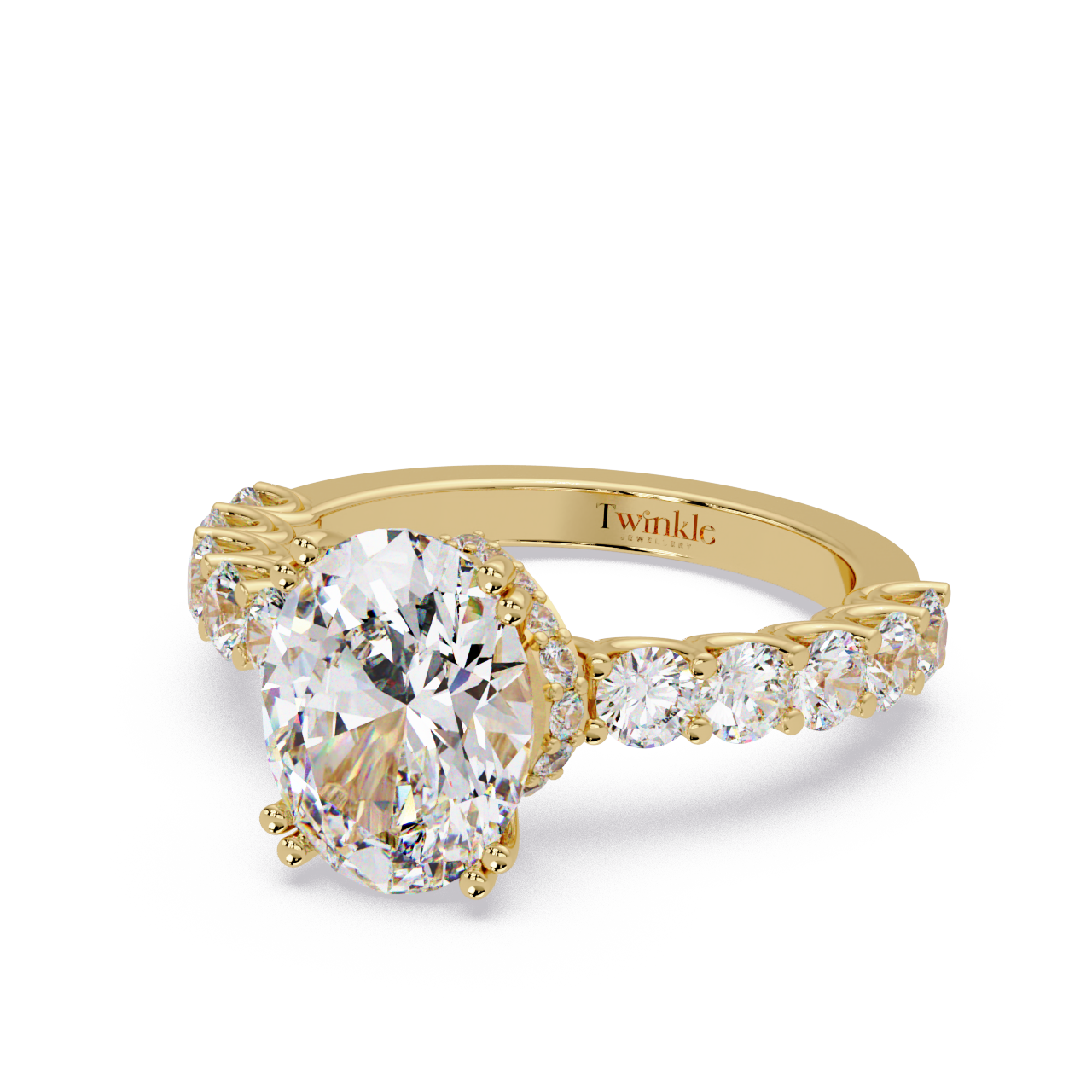 3.40 CT Oval Cut Ring With Round Diamond in Pave Setting
