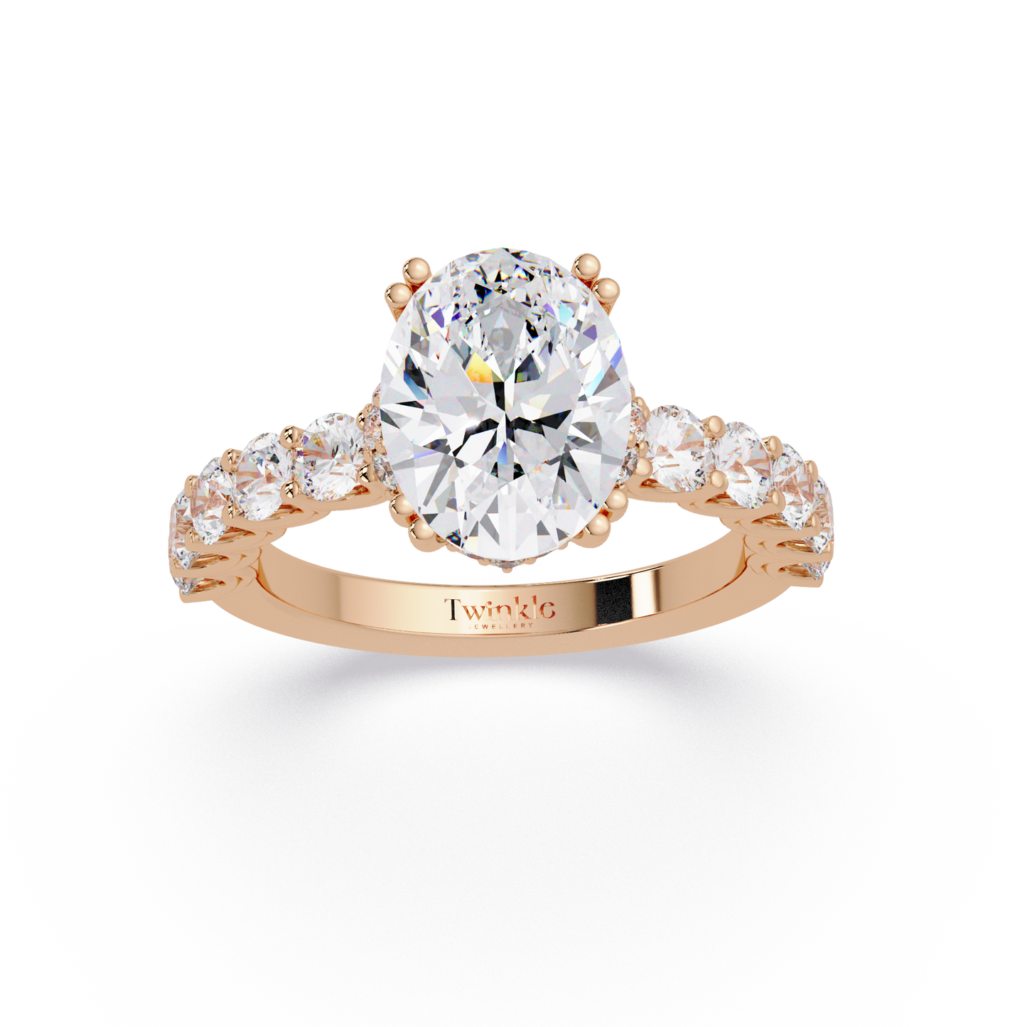3.40 CT Oval Cut Ring With Round Diamond in Pave Setting