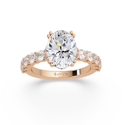 3.40 CT Oval Cut Ring With Round Diamond in Pave Setting