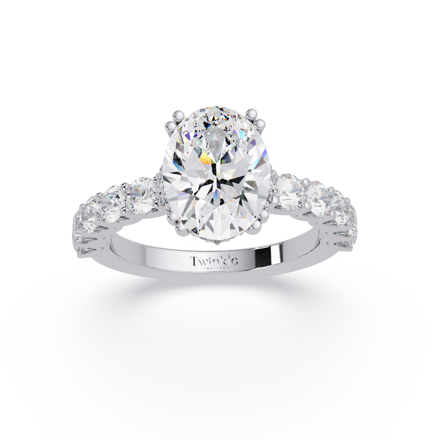 3.40 CT Oval Cut Ring With Round Diamond in Pave Setting