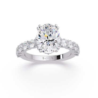 3.40 CT Oval Cut Ring With Round Diamond in Pave Setting