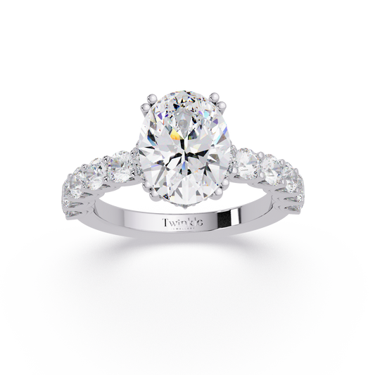 3.40 CT Oval Cut Ring With Round Diamond in Pave Setting