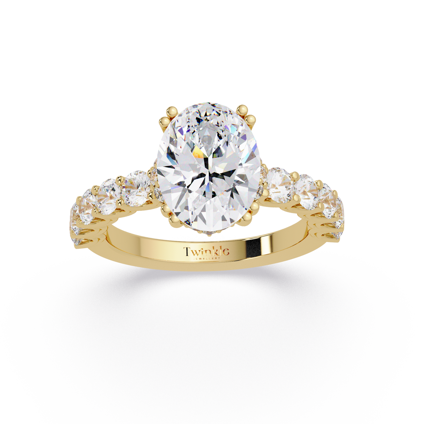 3.40 CT Oval Cut Ring With Round Diamond in Pave Setting