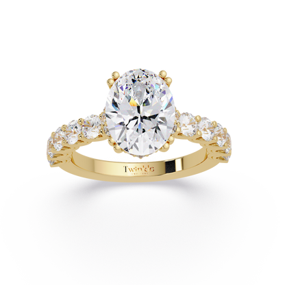 3.40 CT Oval Cut Ring With Round Diamond in Pave Setting