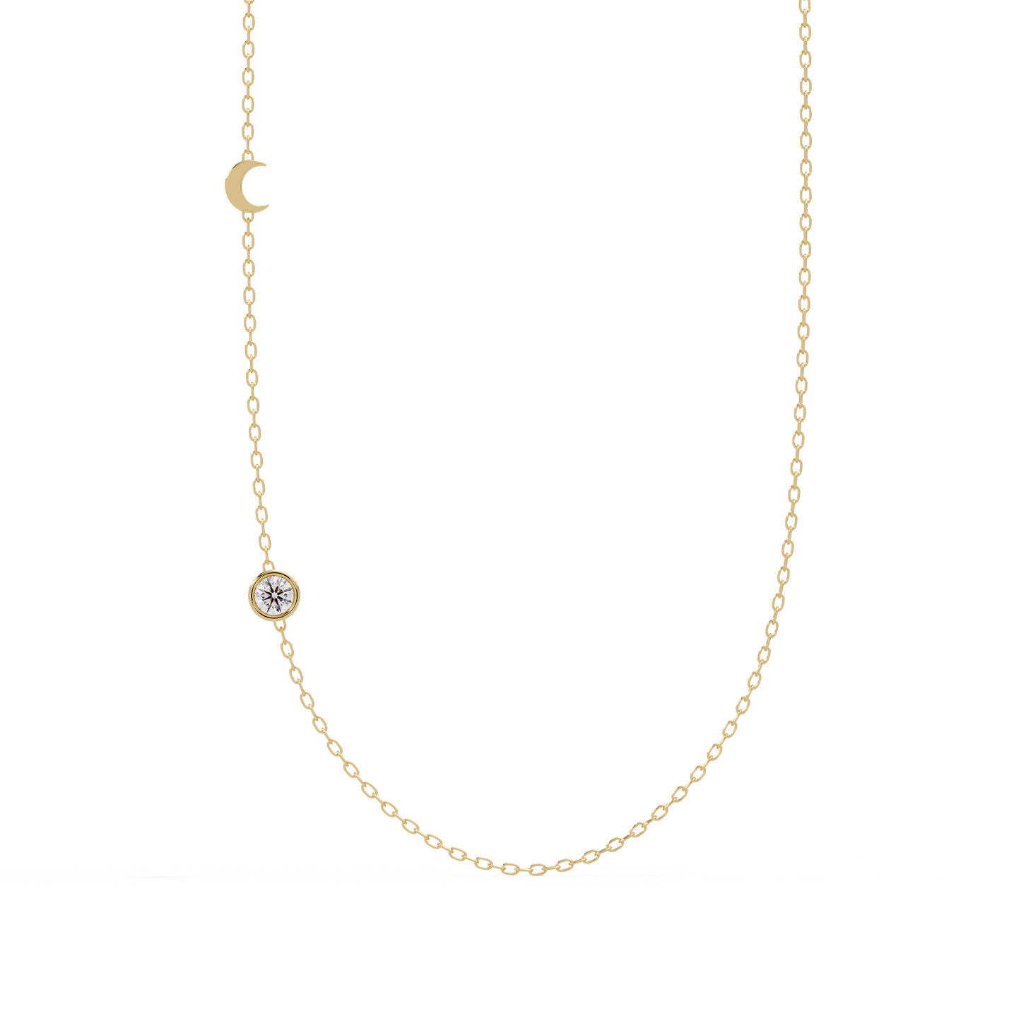 Small Solitaire With Moon Charm Necklace