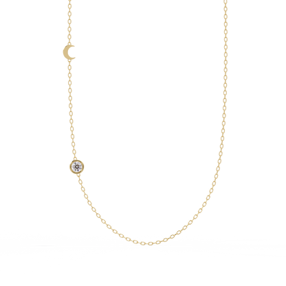 Small Solitaire With Moon Charm Necklace
